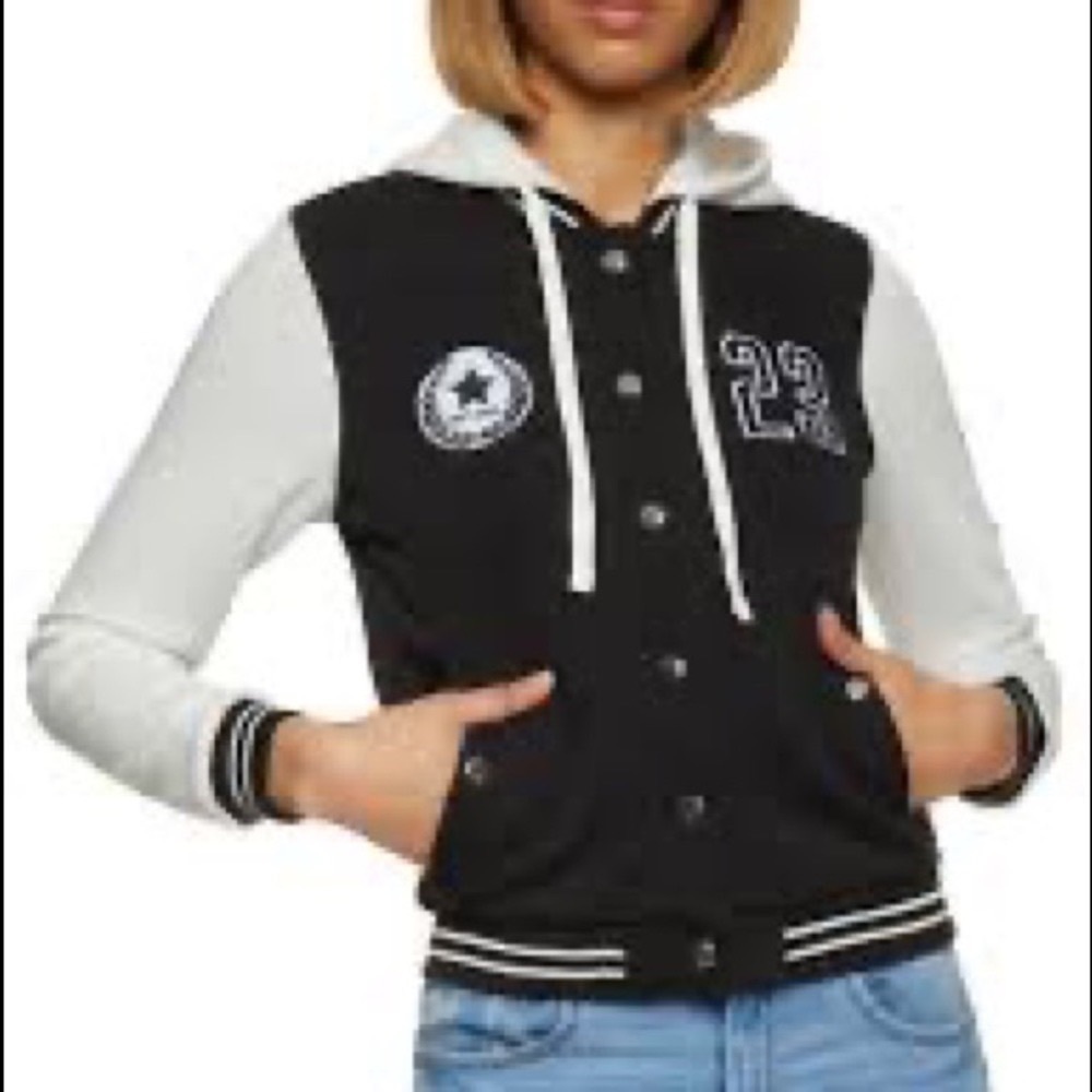 New Look Juniors full zip Color block hooded Varsity Jacket size Large